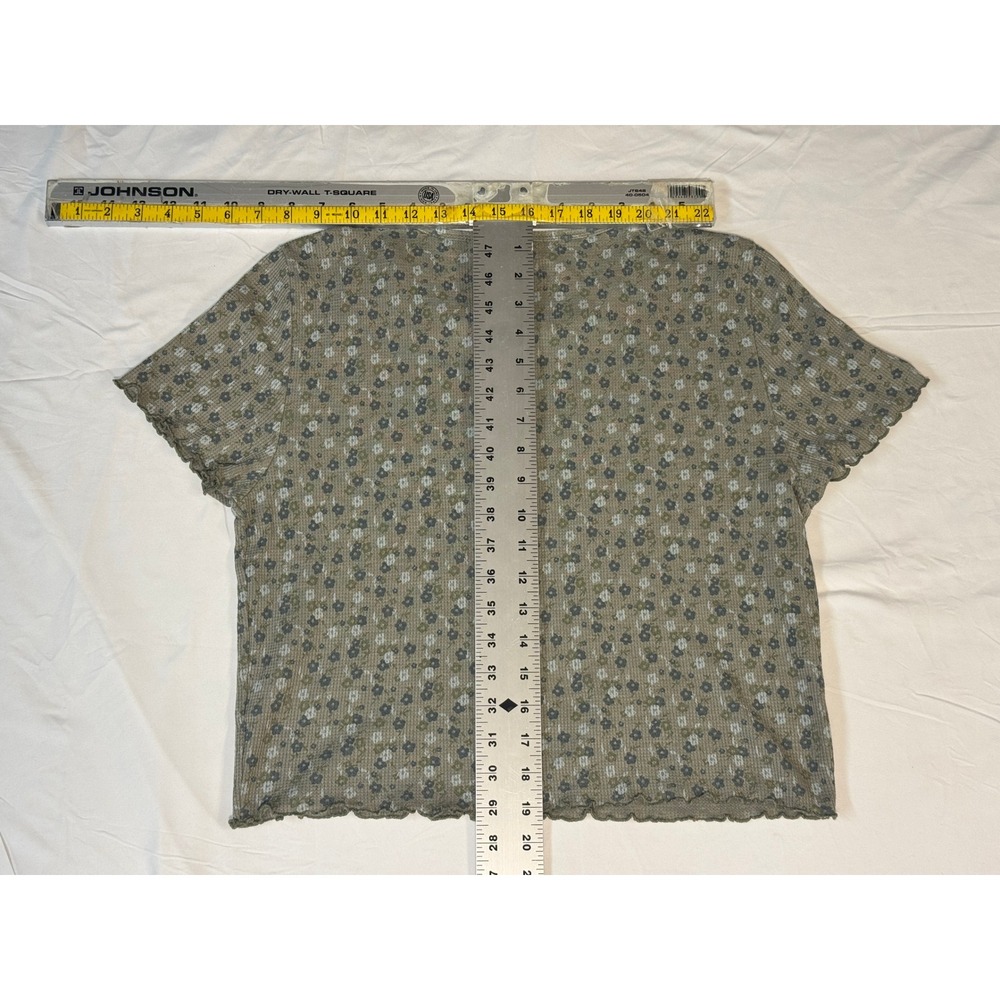 American Eagle Womens XL Floral Waffle Knit Lettuce Edge Top Sage Green 01233 - Picture 4 of 8